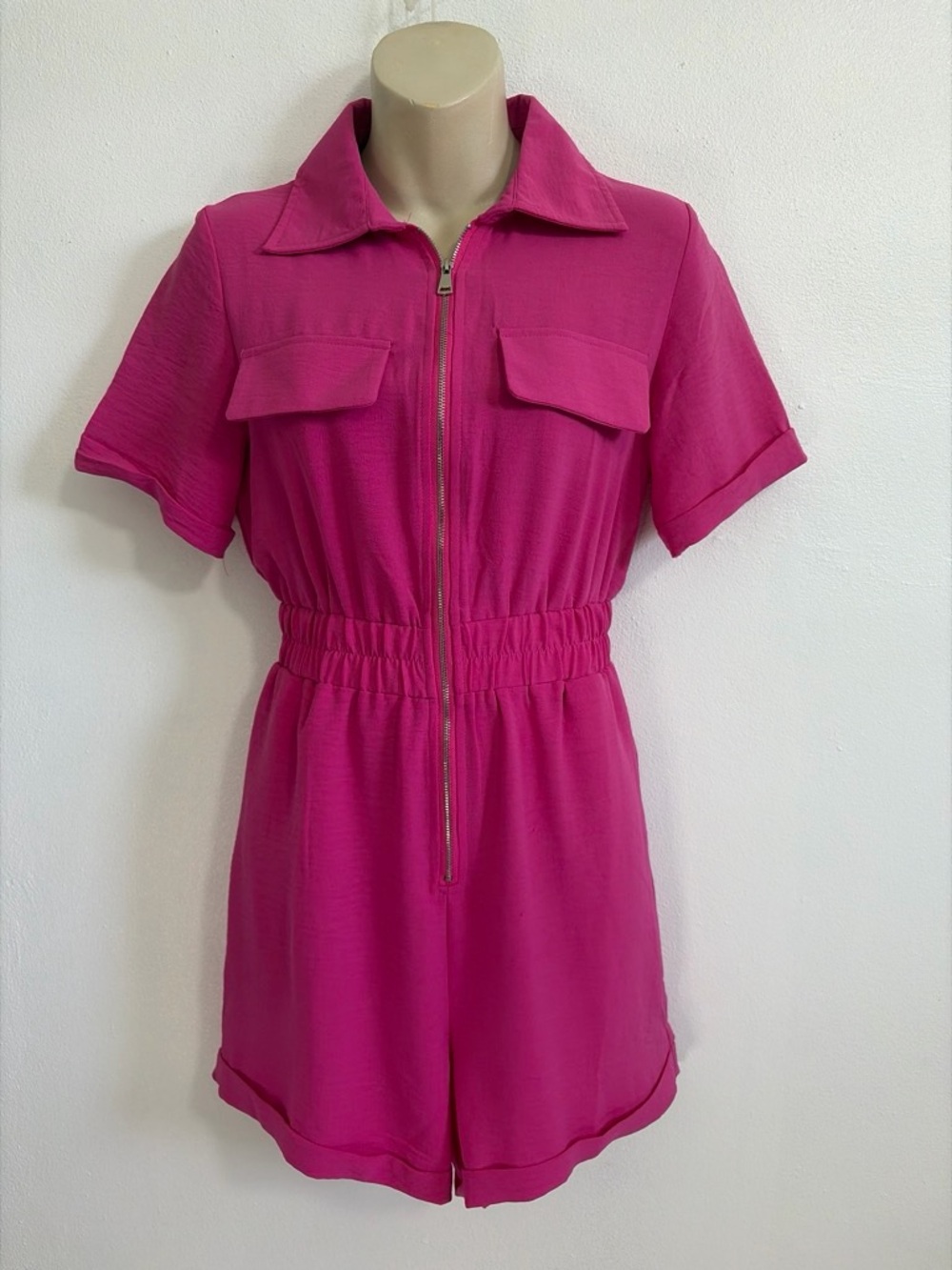 Hot pink romper Zip-Front Retro Style Size S